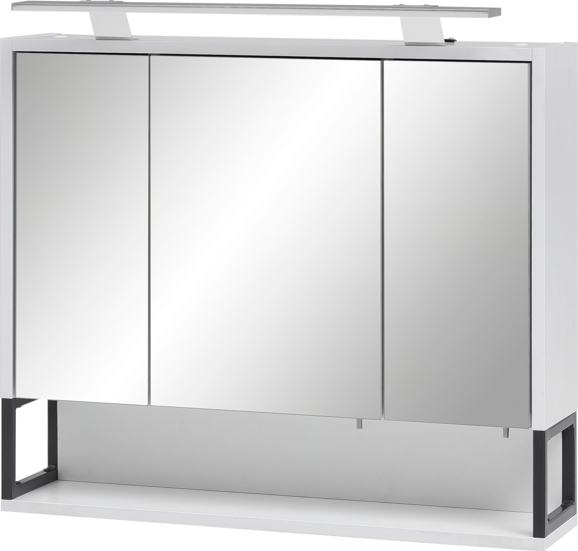 Spiegelschrank SCHILDMEYER "Limone", weiß (kreideweiß), B:70cm H:68cm T:16cm, Holzwerkstoff, Schränke, Breite 70 cm, 3-türig, LED-Beleuchtung, Schalter-/Steckdosenbox Image