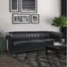 84'' Black PU Rolled Arm Chesterfield Three Seater Sofa Comfortable Loose Back & Seat Cushion for Living Room