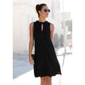 Jerseykleid LASCANA, Damen, Gr. 36, N-Gr, schwarz, Jersey, Obermaterial: 100% Viskose, casual, figurumspielend kniefrei, hoch geschlossener Ausschnitt, ohne Ärmel, Kleider, in weit schwingender Form, mit Taschen, Bindeband im Nacken, elegant, Topseller