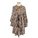 Casual Dress - A-Line Ruffles 3/4 sleeves: Tan Animal Print Dresses - Women's Size Small - Print Wash