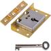 UNIQANTIQ HARDWARE SUPPLY Extra Large Brass Half Mortise Chest or Box Lid Lock w/ Skeleton Key Metal in Yellow | 1.5 H x 3 W x 0.44 D in | Wayfair