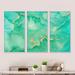 Everly Quinn Turquoise & Gold Luxury Abstract Fluid Art - Modern Framed Canvas Wall Art Set Of 3 Canvas, in White | 28 H x 36 W x 1 D in | Wayfair