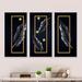 Dakota Fields Black Tropical Leaves w/ Golden Rectangles - 3 Piece Floater Frame Print on Canvas Canvas, in White | 20 H x 36 W x 1 D in | Wayfair