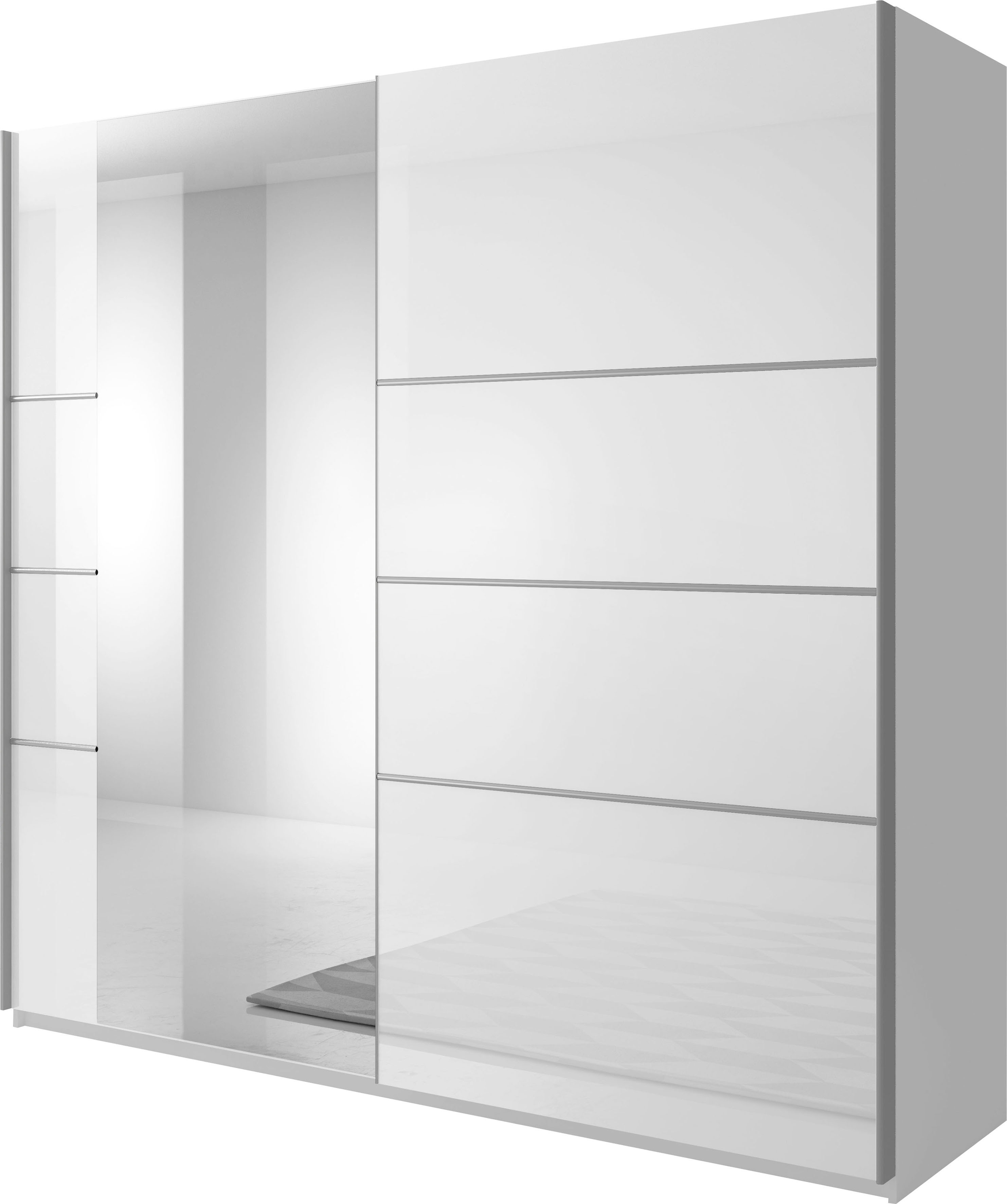 Schwebetürenschrank HOME AFFAIRE "Beta Schiebetürenschrank Kleiderschrank Wäscheschrank", weiß, B:200cm H:210cm T:61cm, FSC-zertifizierter Holzwerkstoff, Glas, Hartfaserplatte, Metall, Spanplatte, Schränke, mit Spiegel, INKLUSIVE kompletter...