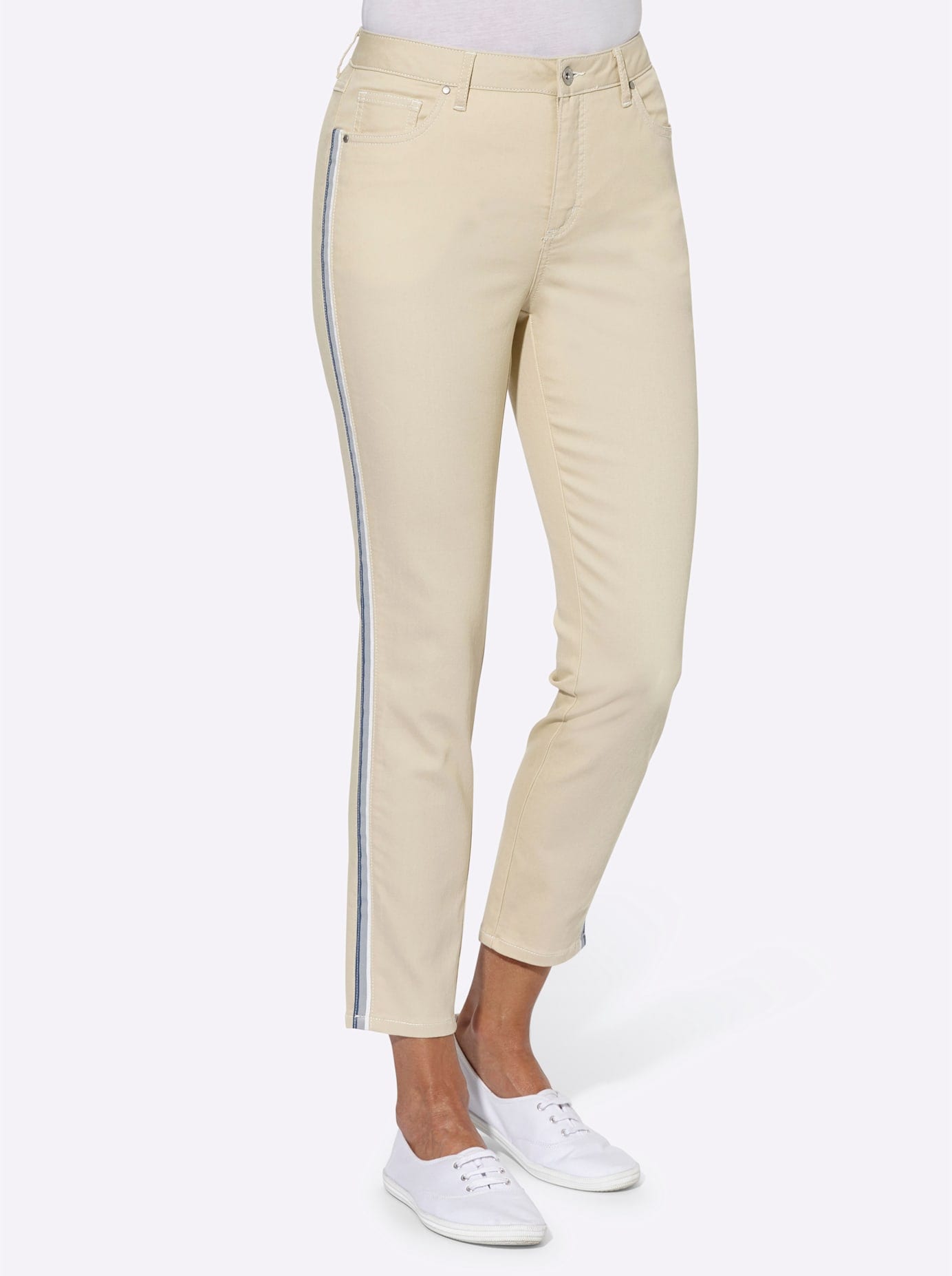 7/8-Jeans CASUAL LOOKS, Damen, Gr. 38, Normalgrößen, beige (beige, denim), 72% Baumwolle, 25% Polyester, 3% Elasthan, unifarben, 7/8-Länge, Jeans