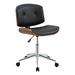 Leather & Wood No Arm Office Chair Adjustable Height Computer Chair Swivel Seat Lounge Chairs with Castors and Metal Base