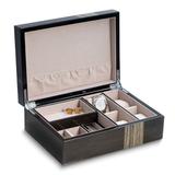 Curata High Gloss Ash Wood Finish Velour Lined Wooden 4-Watch and Jewelry Box