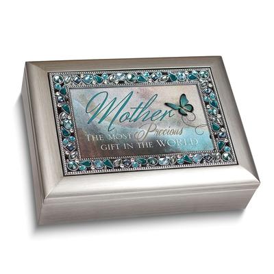 Curata Mother Sentiment Silver-Tone Resin Jeweled Music Box (Plays Wind Beneath My Wings)