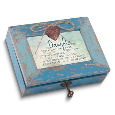 Curata Distressed Finish Wooden Daughter Sentiment with Heart Locket Music Box (Plays Wonderful World)