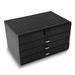 Curata Quilted Black Leather with Mirror 3-Drawer Velour Lined Jewelry Chest