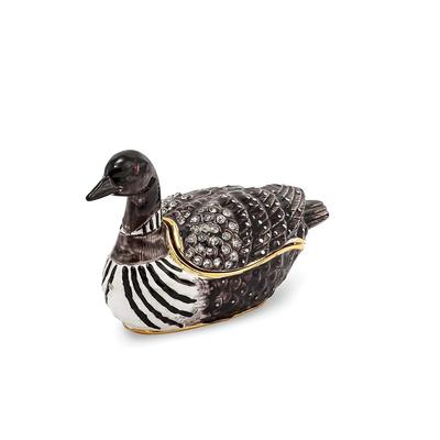 Curata Pewter Bejeweled Crystals Gold-Tone Enameled Carlo Loon Duck Trinket Box on 18 Inch Necklace