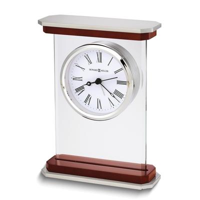 Curata Mayfield Rosewood Finish and Glass Table Alarm Clock with Aluminum Base and Top