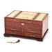 Curata Gloss Bubinga Veneer W/Mapa Burl Scrolled Inlay Fold-Out Top 4-Drawer Locking Wooden Jewelry Box
