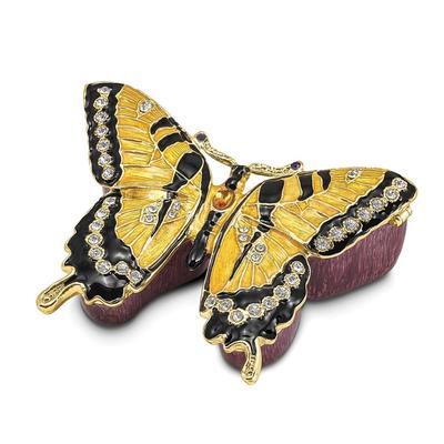 Curata Pewter Crystals Gold-Tone Enameled Marion Yellow Monarch Butterfly Trinket Box on 18 Inch Necklace