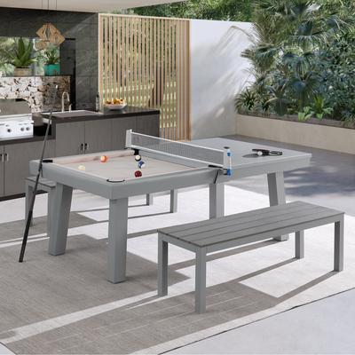 Laguna Indoor/Outdoor 7ft Slate Pool Table Dining Set with 2 Benches & Accessories, Cement Finish