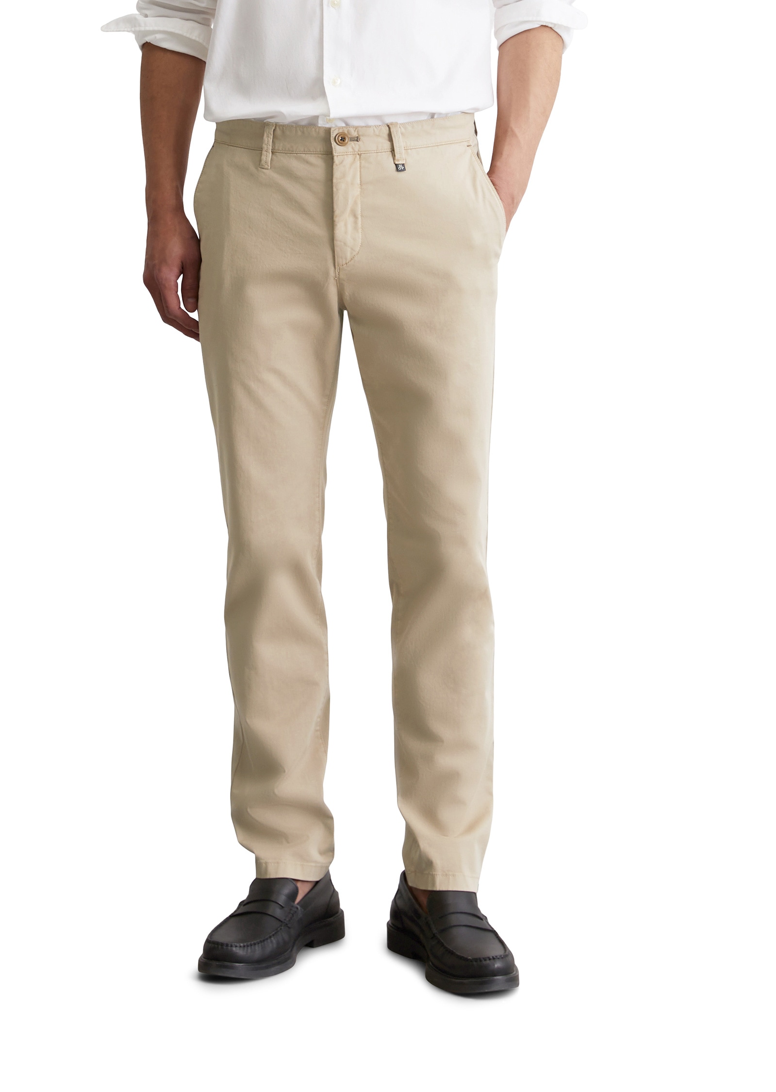 Chinohose MARC O'POLO "aus Bio-Baumwoll-Twill", Herren, Gr. 30, Länge 34, beige (soybean), Obermaterial: 97% Baumwolle, 3% Elasthan, unifarben, slim fit normal, Hosen Chinohose