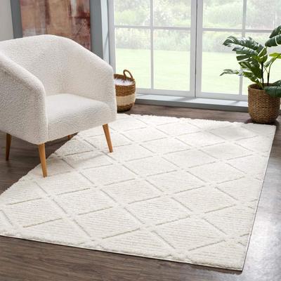 Hochflor-Teppich CARPET CITY "Focus 2997", beige (creme), B:120cm H:20mm L:170cm, Polypropylen, Teppiche, Läufer, Boho, Hochtief-Muster/ 3D-Effekt, für Wohnzimmer, Schlafzimmer Image