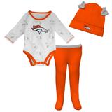 Newborn & Infant White/Orange Denver Broncos Dream Team Bodysuit Pants Hat Set