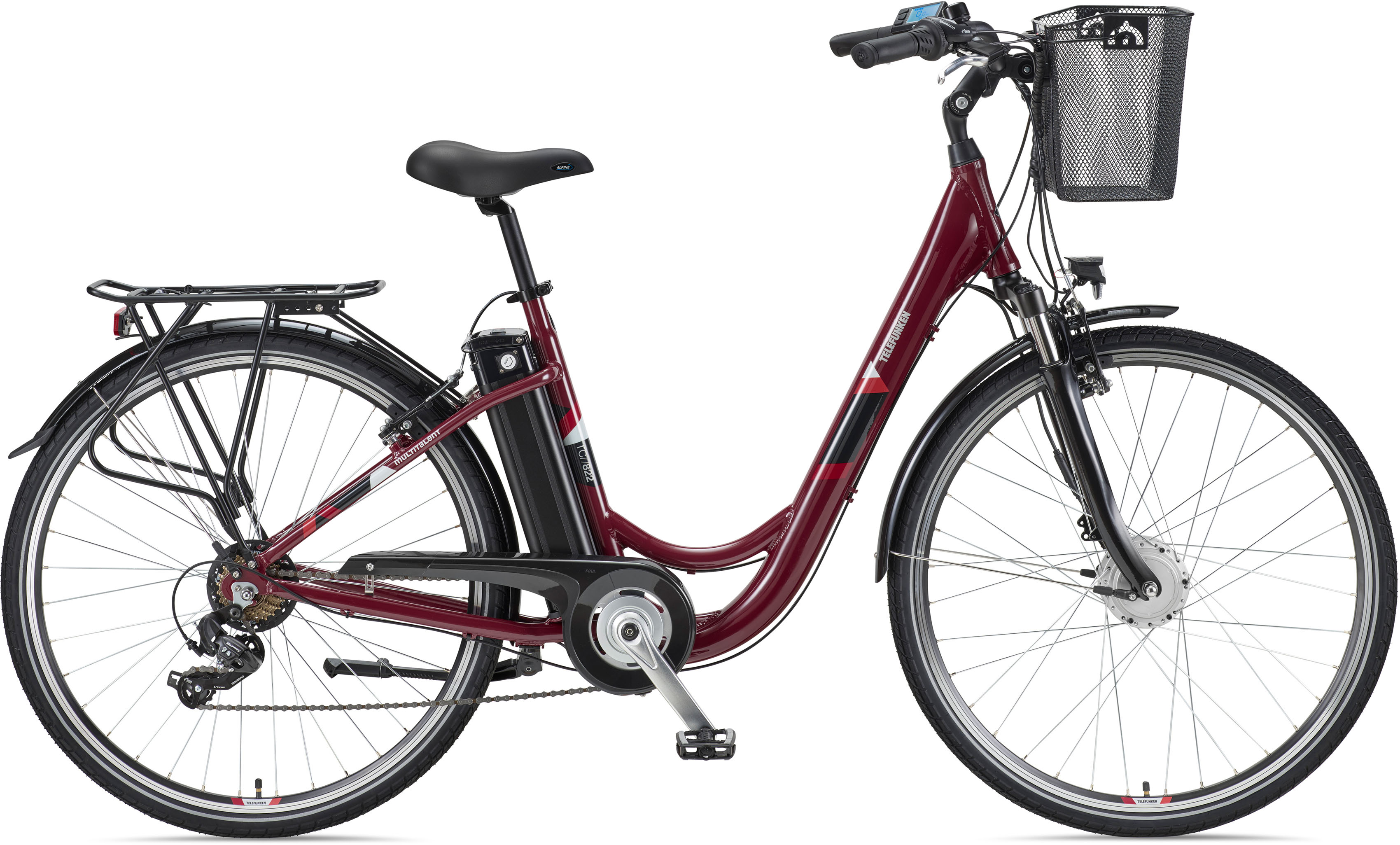 E-Bike TELEFUNKEN "Multitalent RC822" Gr. 48, rot (weinrot, schwarz), Elektrofahrräder, 48cm, Elektrofahrrad, Damen Herren, 28 Zoll, 36,9 V, 531,3 Wh Akku, Pedelec Image