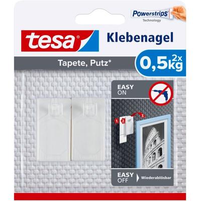 tesa Klebenagel für Tapeten und Putz 0,5kg - Selbstklebende Nägel für empfindliche Oberflächen