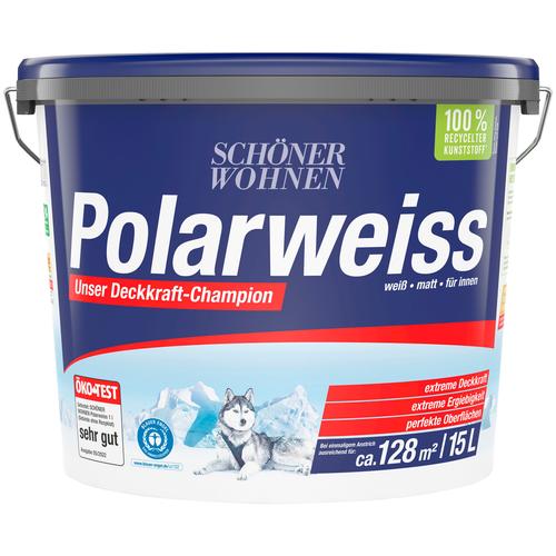 „SCHÖNER WOHNEN-FARBE Wand- und Deckenfarbe „“Polarweiss““ Farben 15 Liter, mit Spritzfrei-Formel – konservierungsmittelfrei Gr. 15 l 15000 ml, weiß (polarweiß) Wandfarbe“