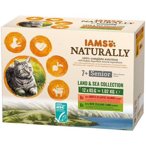 24x85g IAMS Naturally Senior Land & Sea Collection Katzenfutter nass