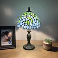 Bloomsbury Market Garmond Tiffany Mini Table Lamp Stained Glass Green Leaves H14" Glass/Metal in Blue | 14 H x 8 W x 8 D in | Wayfair