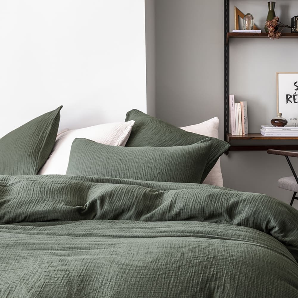 Housse de couette unie en gaze de coton vert 140x200