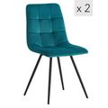 Lot de 2 chaises scandinaves en métal et velours bleu canard