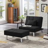 Modern Fabric Single Sofa Bed with Ottoman, Convertible Folding Futon Lounge Chair Set with Metal Legs, 3 Adjustable Angles