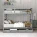 Concise & Elegant Full over Full Bunk Bed with Ladders and 2 Storage Drawers, Can Be Divided into 2 Beds, Solid Pine Legs