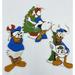 Disney Holiday | 3 Vintage Donald And Daisy Duck Wood Cut Out Folk Art Ornament Hand Painted 5" | Color: Blue/White | Size: Os