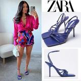 Zara Shoes | Blogger's Fave! Zara Blue Heeled Sandals Sz 7.5 Nwt | Color: Blue | Size: 7.5