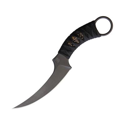 Bastinelli Creations Mako Fixed Blade Knife 5" black stonewash finish Bohler N690 stainless cu Black cord wrapped handle MAKO FIXEDWRAP+BRONZE