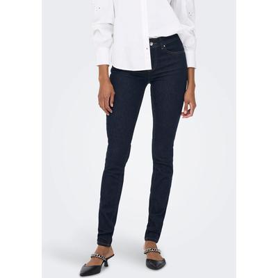 Skinny-fit-Jeans ONLY "ONLBLUSH MID SK STAYBLUE DNM REA023", Damen, Gr. XS (34), Länge 32, blau (dunkelblau denim), Denim/Jeans, Obermaterial: 92% Baumwolle, 6% Elastomultiester, 2% Elasthan, Abriebeffekte, modisch, Jeans Image