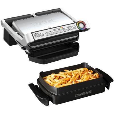 Kontaktgrill TEFAL "GC714D OptiGrill", grau (schwarz, edelstahlfarben), B:44,5cm H:22,9cm T:51,2cm, Kontaktgrill_Standgr