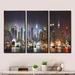 Latitude Run® Lit NYC Manhattan Skyline - Cityscape Framed Canvas Wall Art Set Of 3 Canvas, Wood in White | 20 H x 36 W x 1 D in | Wayfair