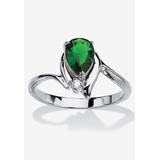 Women's Silvertone Simulated Pear Cut Birthstone And Round Crystal Ring Jewelry by PalmBeach Jewelry in Emerald (Size 9)
