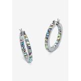 Women's Silver Tone Inside Out Hoop Earrings (30Mm) Aurora Borealis Crystal Jewelry by PalmBeach Jewelry in Crystal