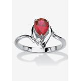 Women's Silvertone Simulated Pear Cut Birthstone And Round Crystal Ring Jewelry by PalmBeach Jewelry in Ruby (Size 5)