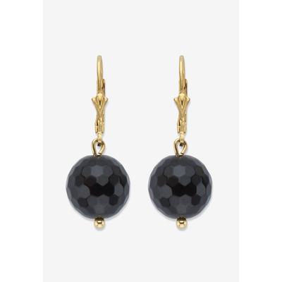 Women's Yellow Gold Over Silver Round Natural Onyx Earrings (32X12Mm) Jewelry by PalmBeach Jewelry in Onyx