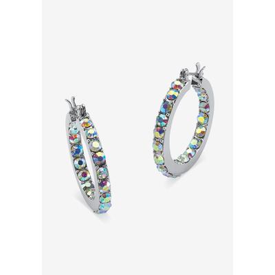 Women's Silver Tone Inside Out Hoop Earrings (30Mm) Aurora Borealis Crystal Jewelry by PalmBeach Jewelry in Crystal