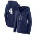 Women's Fanatics Branded Dak Prescott Navy Dallas Cowboys Player Icon Name & Number V-Neck Pullover Hoodie