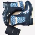 Coach Shoes | Coach Rivington Blue Rain Booties Ankle Boots Shoes New Size 5 | Color: Blue/White | Size: 5