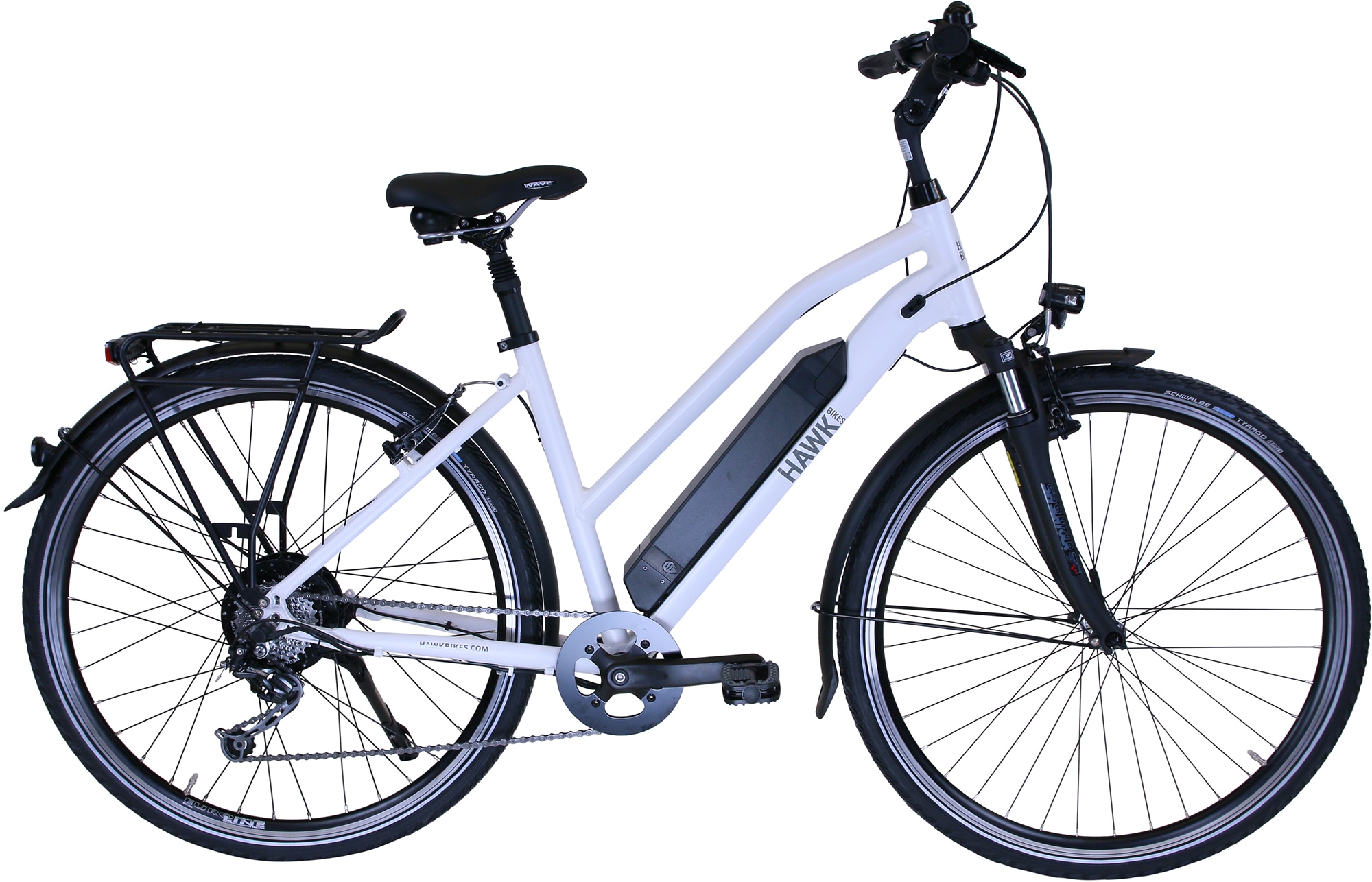 E-Bike HAWK BIKES "eTrekking Lady" Gr. 46, grau (hellgrau), Elektrofahrräder, 46cm, 28 Zoll (71,12cm), Pedelec, Elektrofahrrad für Damen Image