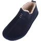 SNUGRUGS Mens Genuine Sheepskin Easy Slip On Twin Gusset Winter Slipper Boot - Navy - UK 7