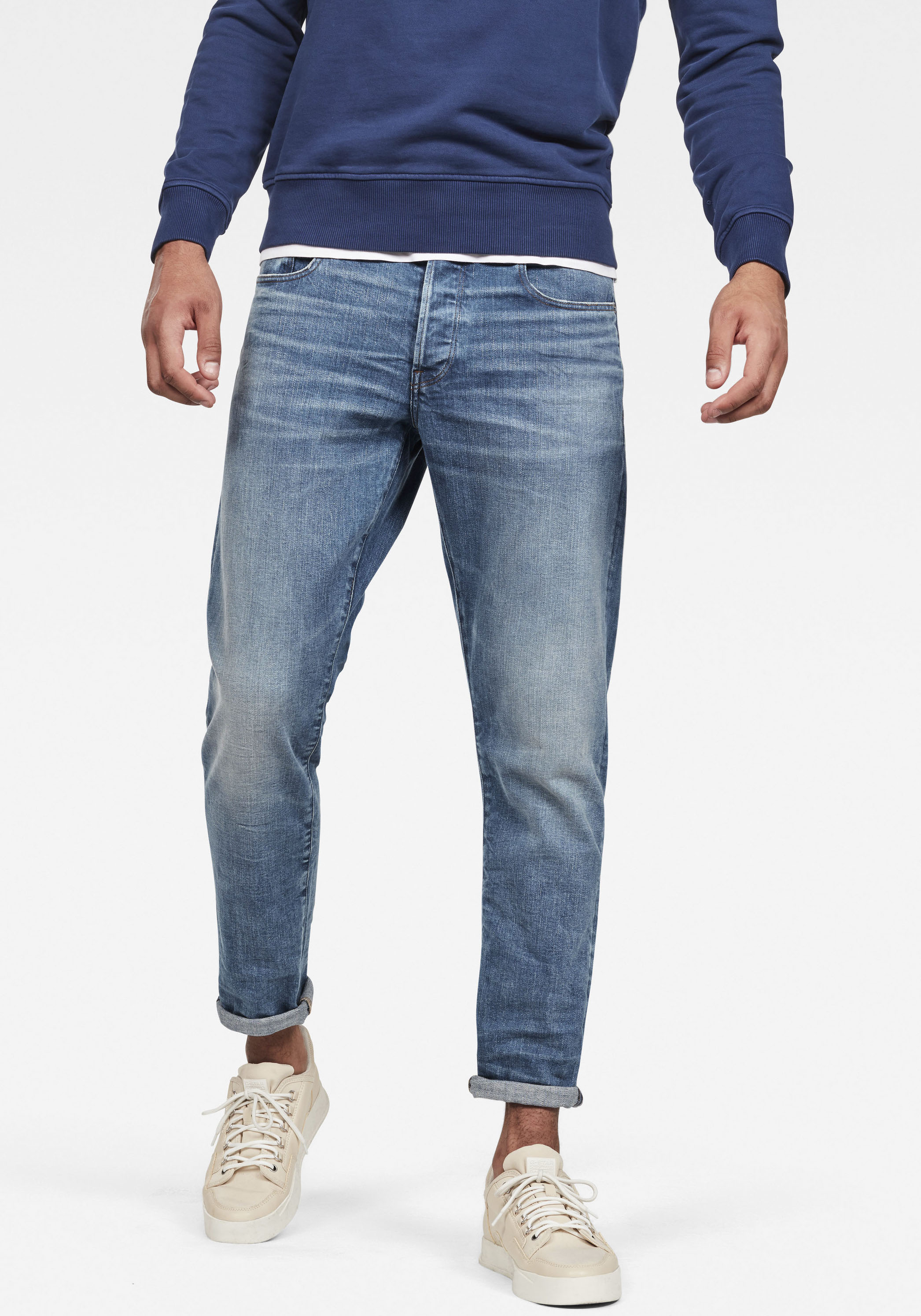 Regular-fit-Jeans G-STAR "3301 Straight Tapered", Herren, Gr. 33, Länge 30, blau (blau, aged), Denim/Jeans, Obermaterial: 99% Baumwolle, 1% Elasthan, normal normal, Jeans
