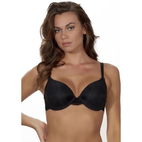 Push-up-BH AFTER EDEN Gr. 70, Cup A, schwarz Damen BHs BH Bügel-BH Hochzeitsdessous Hochzeitswäsche Push-up-BH Schalen-BH Spitzen-BH Spitzenwäsche Dirndl-BH Trachtenwäsche mit 2 Tragevarianten, Gel-Kissen und schöner Spitze im Rücken, Dessous