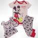 Disney Pajamas | Disney Mickey Mouse Pajama 4 Piece Set With 2 Beanie Caps | Color: Gray/Red | Size: 3-6mb