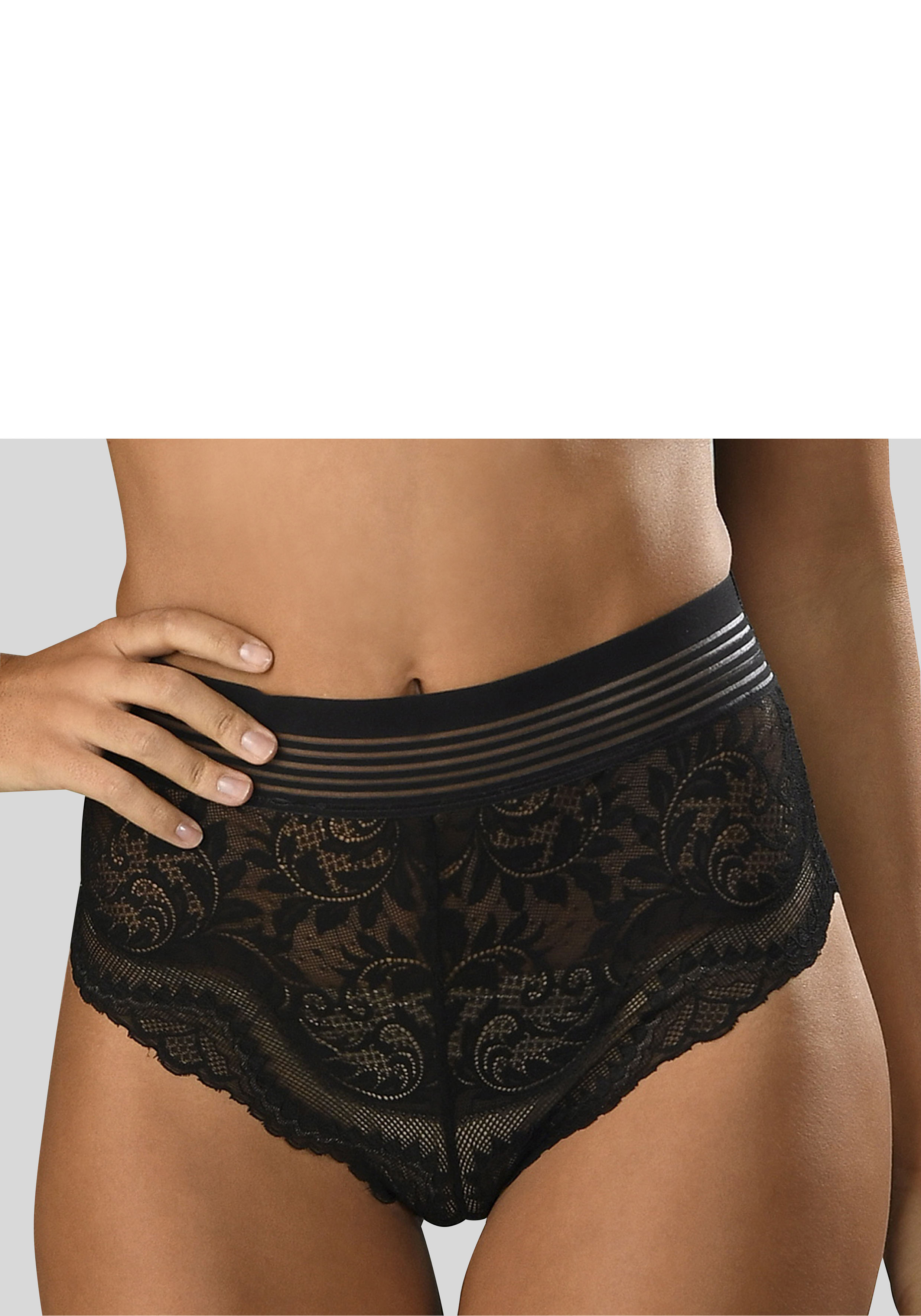High-Waist-Slip PETITE FLEUR GOLD, Damen, Gr. 44/46, schwarz, Spitze, Obermaterial: 90% Polyamid, 10% Elasthan, körpernah, Unterhosen Taillenslip, mit eleganter Spitz, Topseller